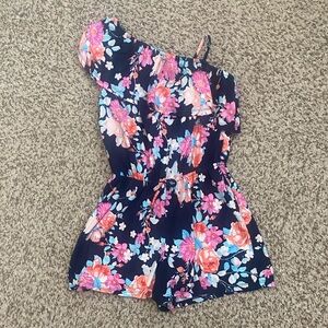 NWOT Paper Doll Pink and Blue Floral One Shoulder Romper